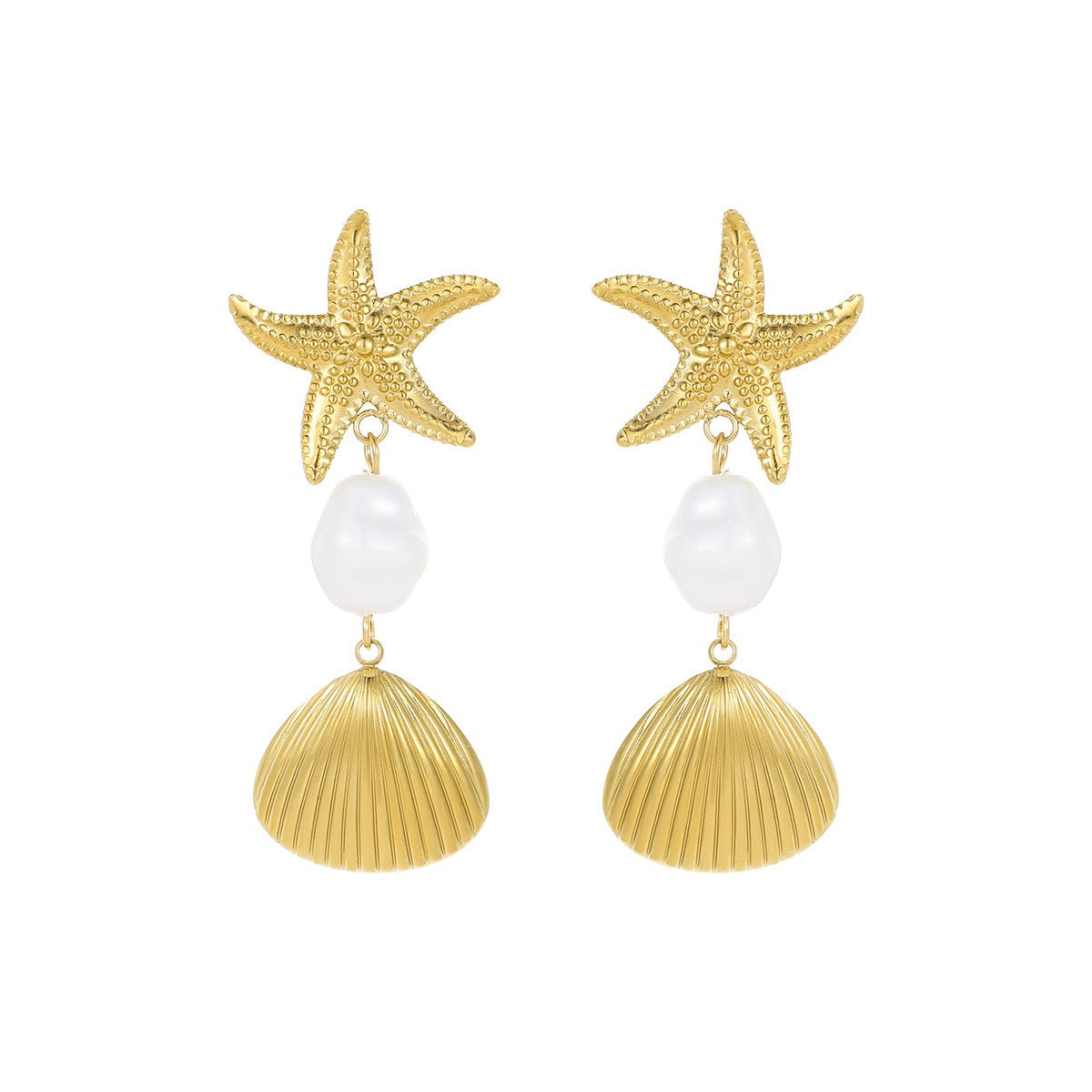 Starfish white pearly earrings