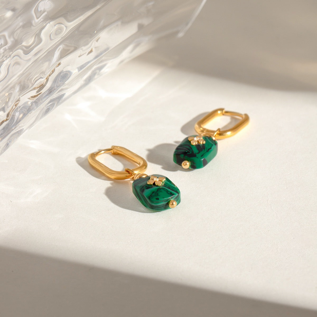 Colorful stones leaf earrings