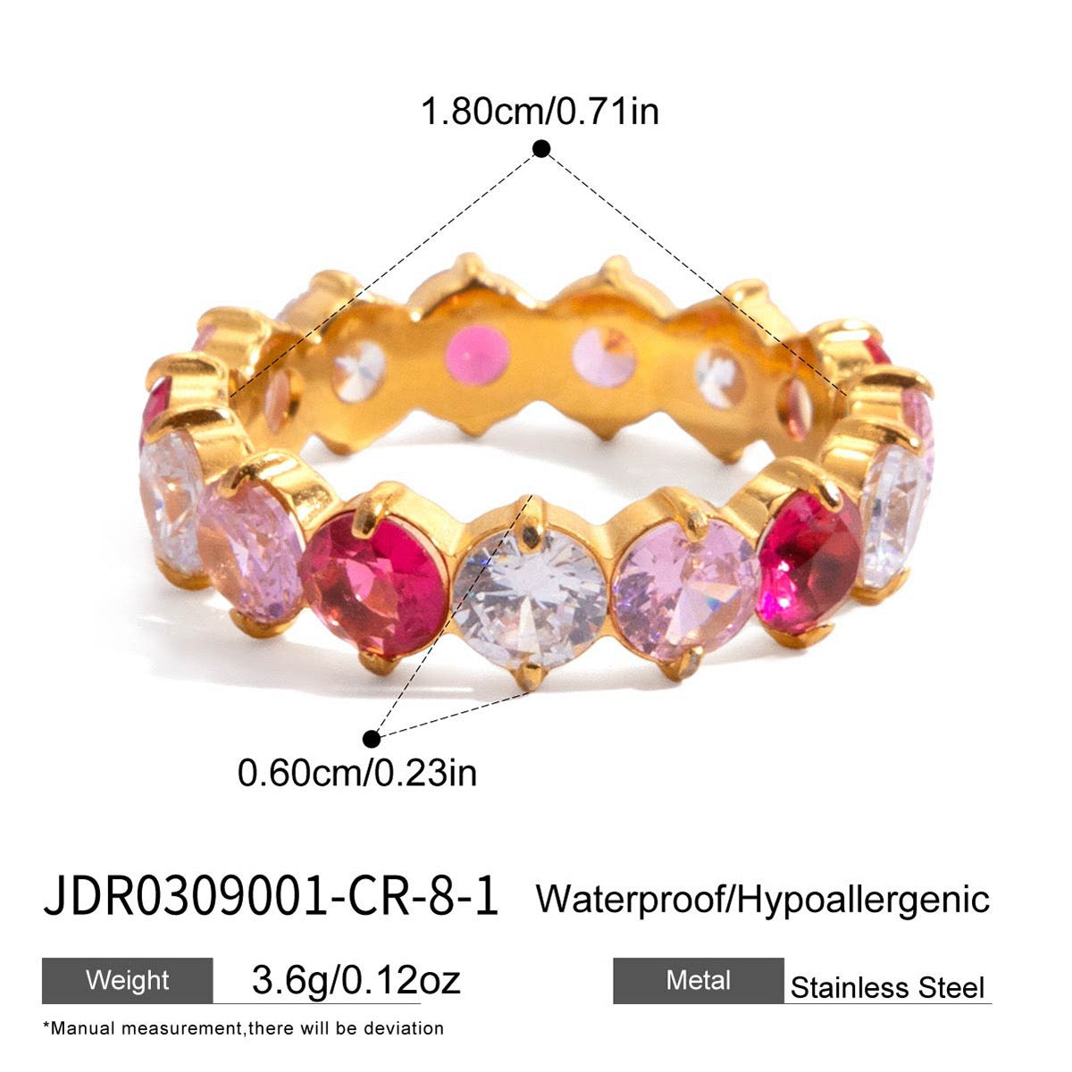 Rainbow Cubic Zirconia Band Ring – Gold Tone Stackable Statement Ring