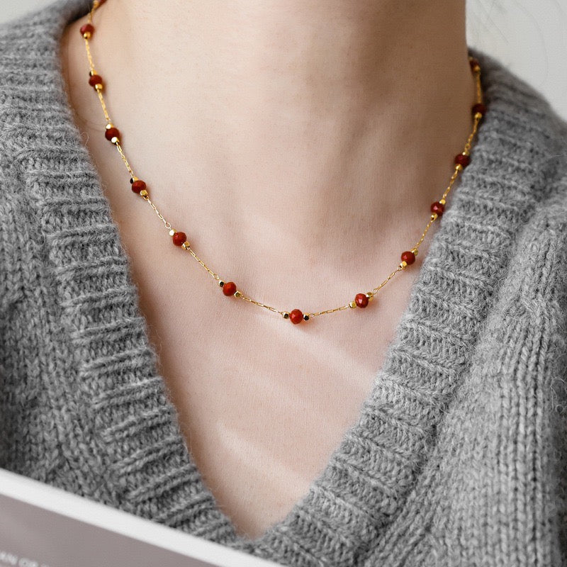 Red stone dainty necklace
