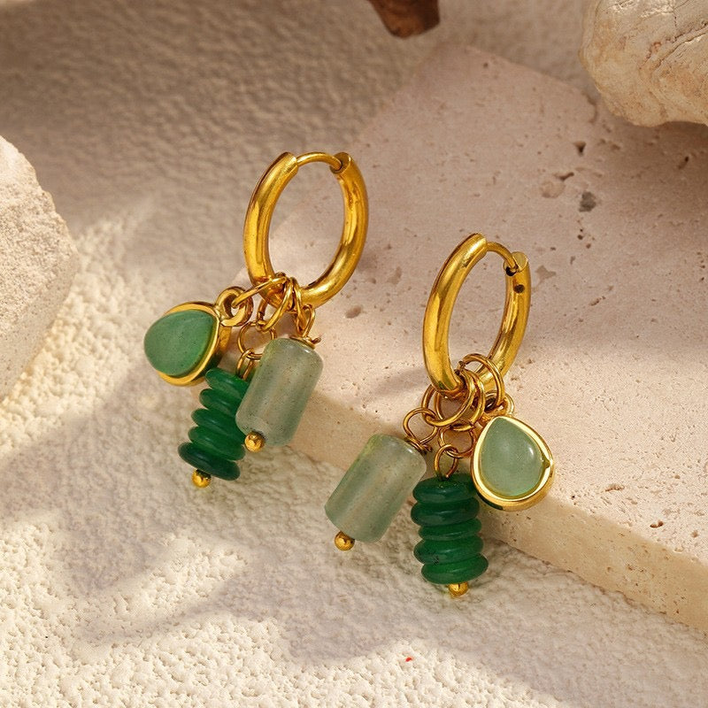 Colorful stones leaf earrings