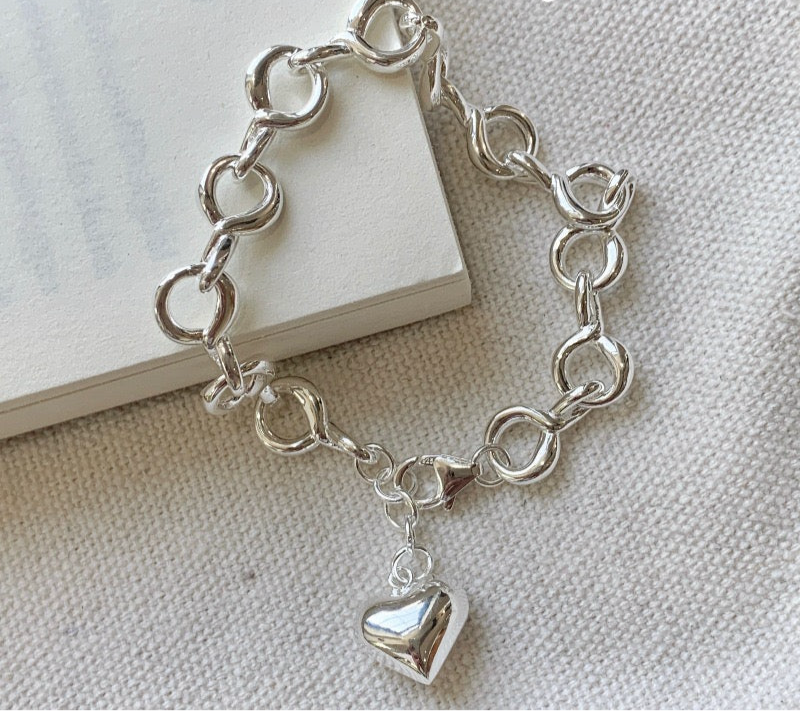 Sterling silver heart chain bracelet