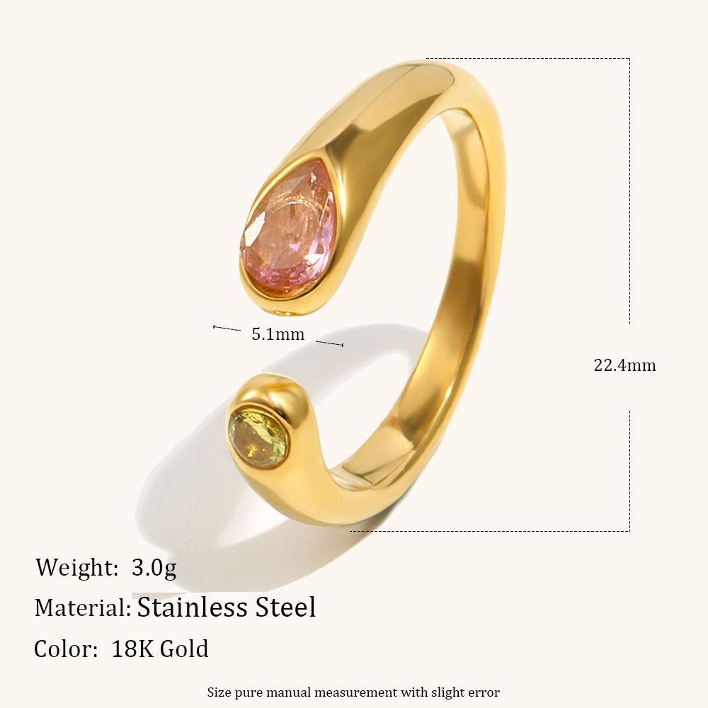 Teardrop Zirconia Open Ring – Gold Tone Rings