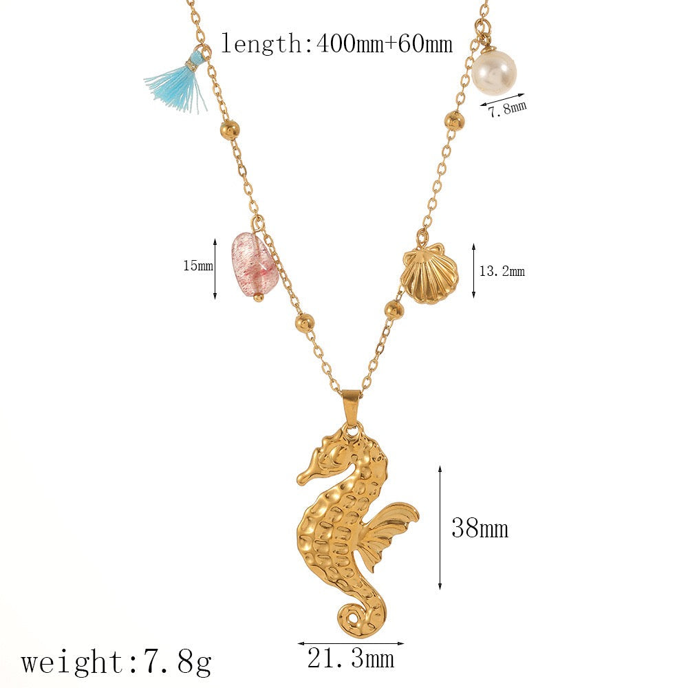 Dangling charm starfish shell pearly necklace