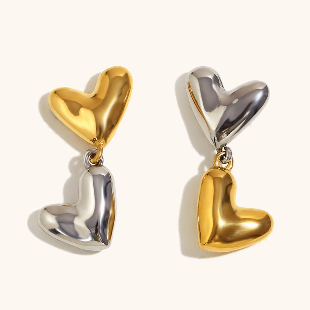 Two tones heart earrings