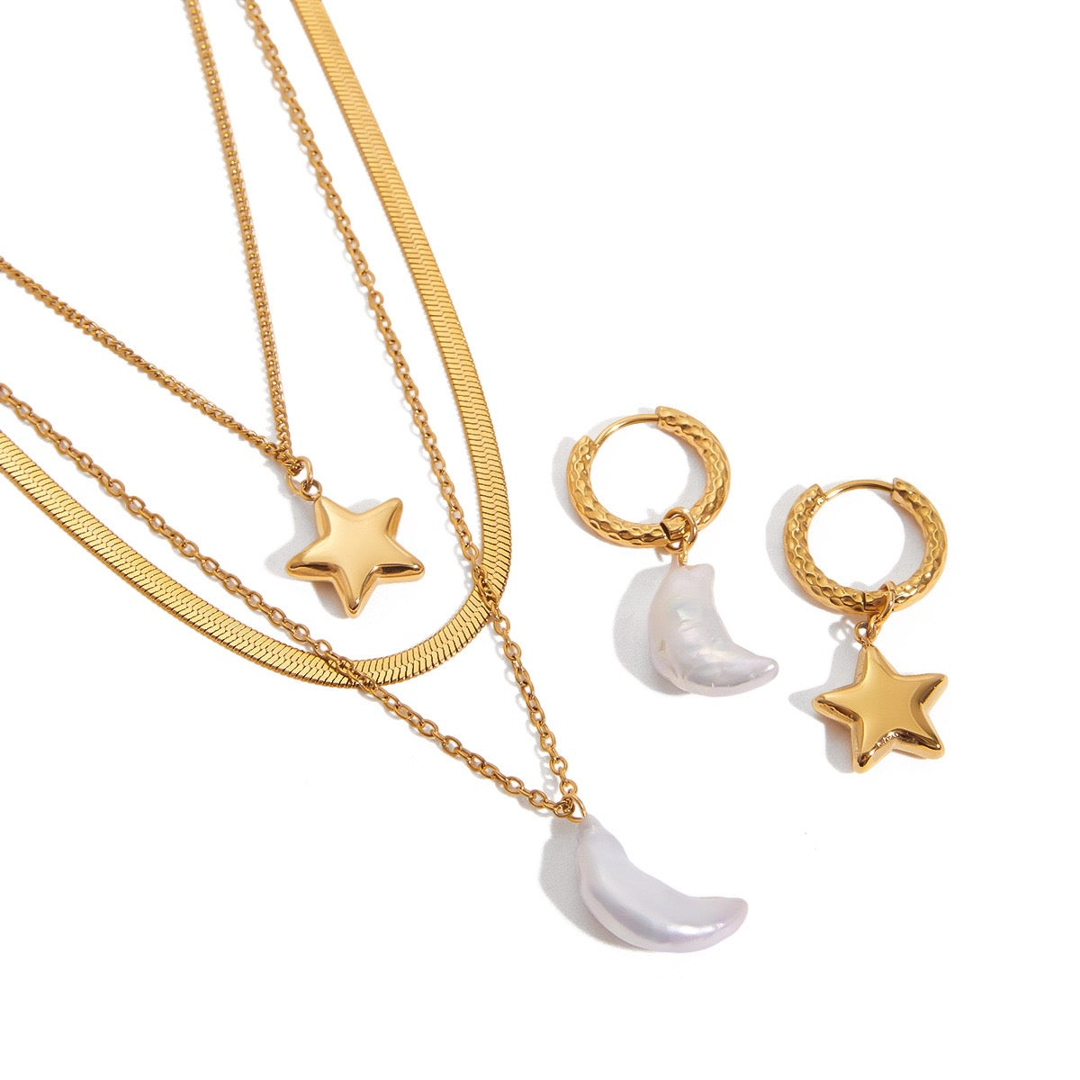 Pearly star and moon set