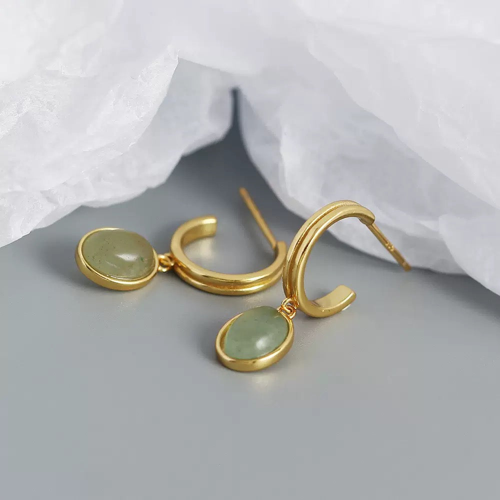 Colorful stones leaf earrings
