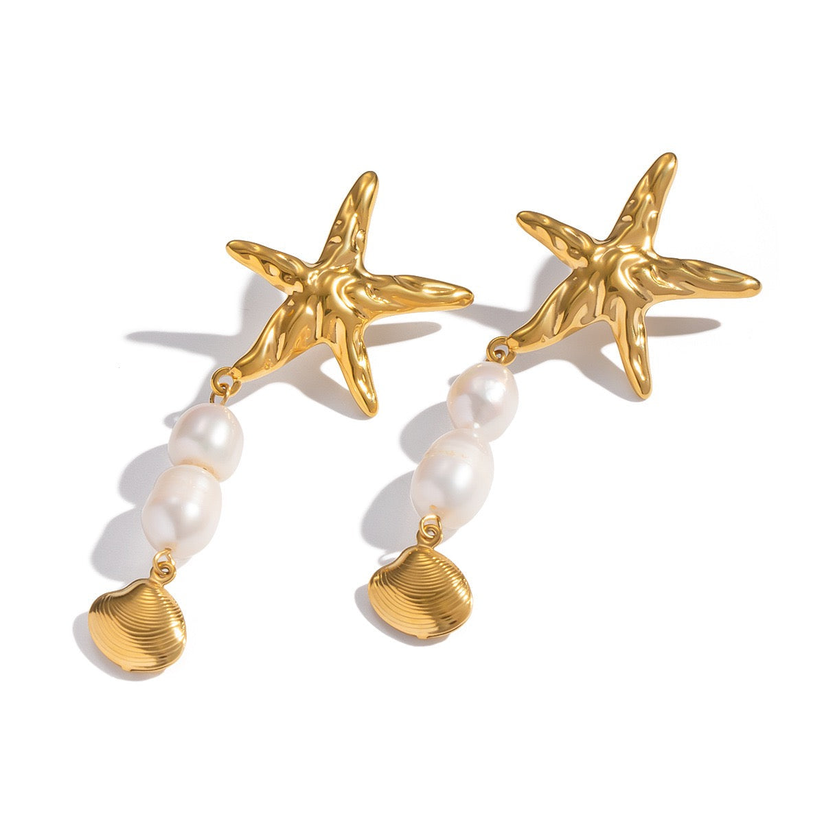 Pearly shell starfish earrings