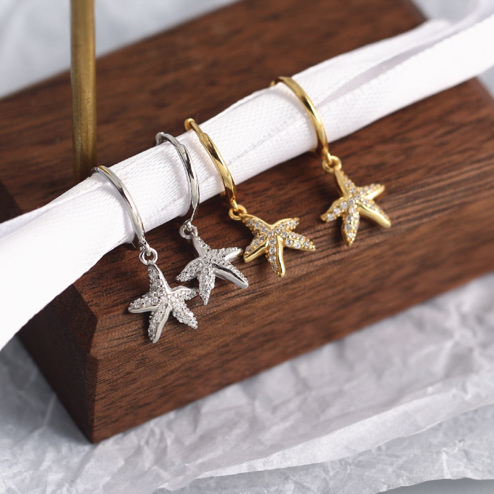 Sterling silver starfish hoops