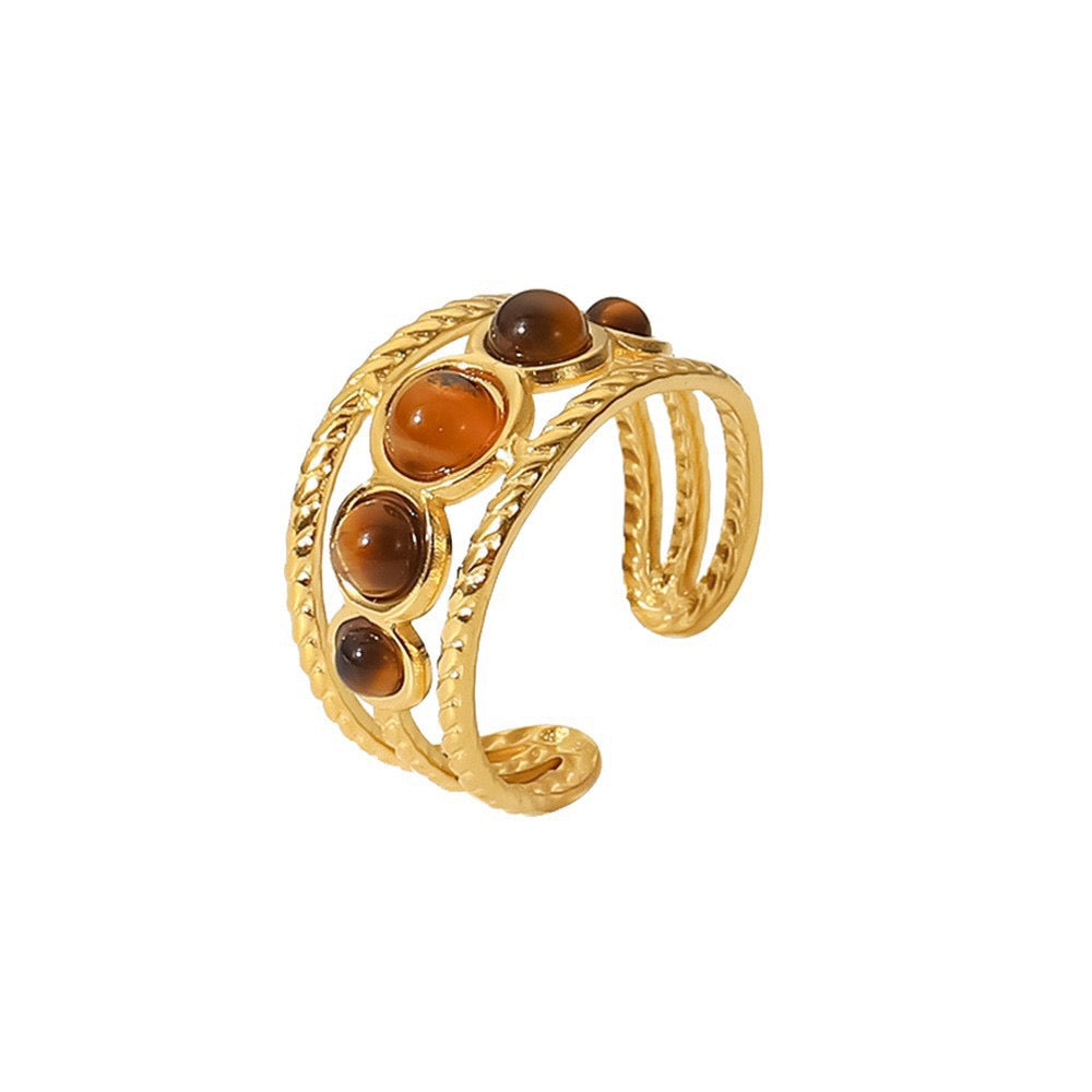 Boho Gemstone Ring – Adjustable Stainless Steel Ring