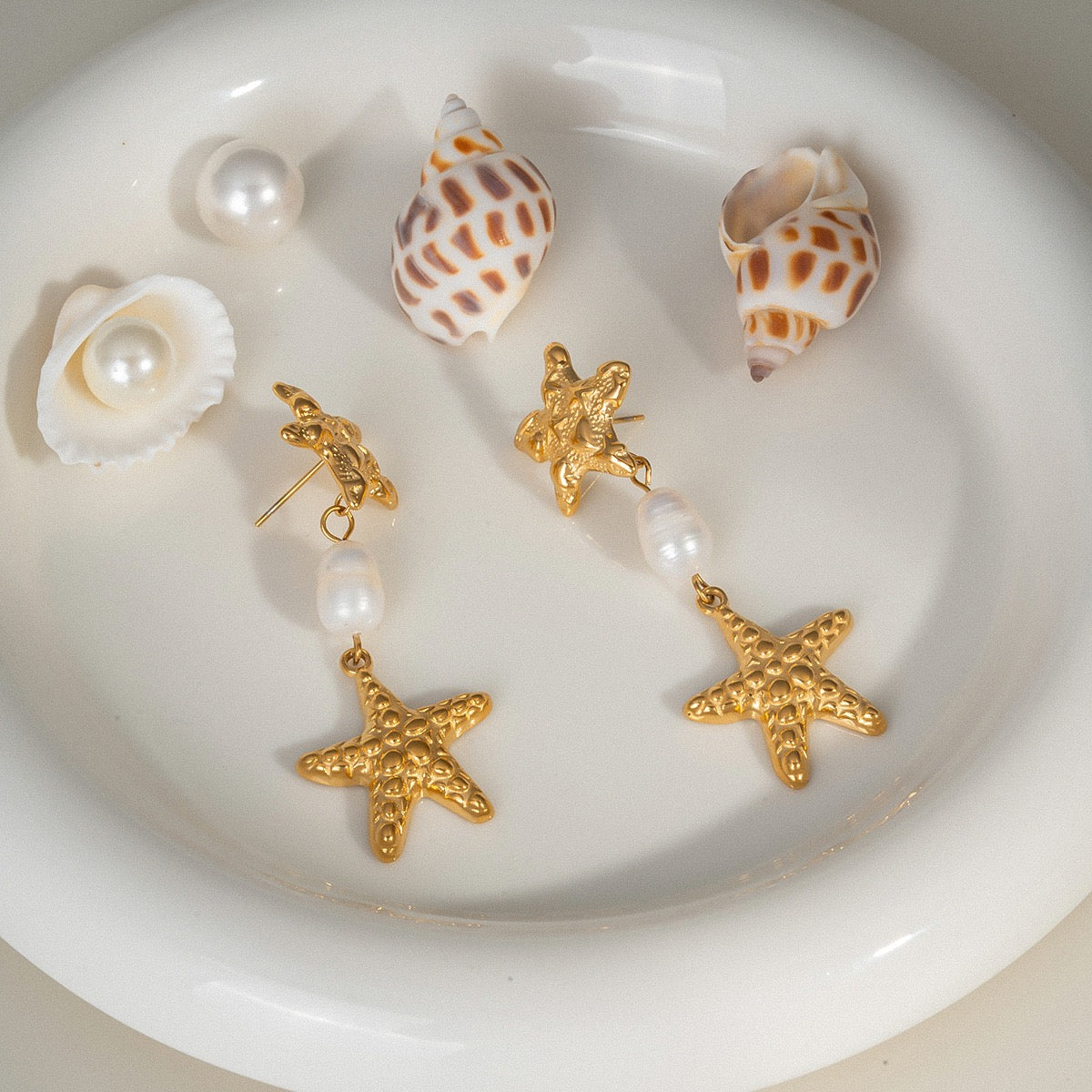 Pearly shell starfish earrings