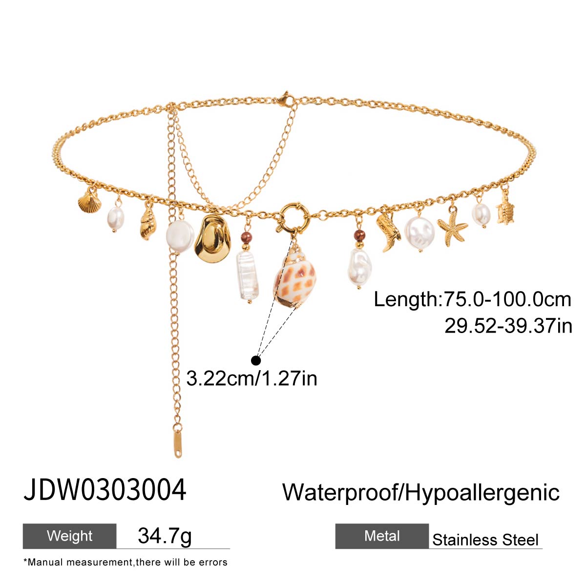 Natural shell pearly charm waist chain