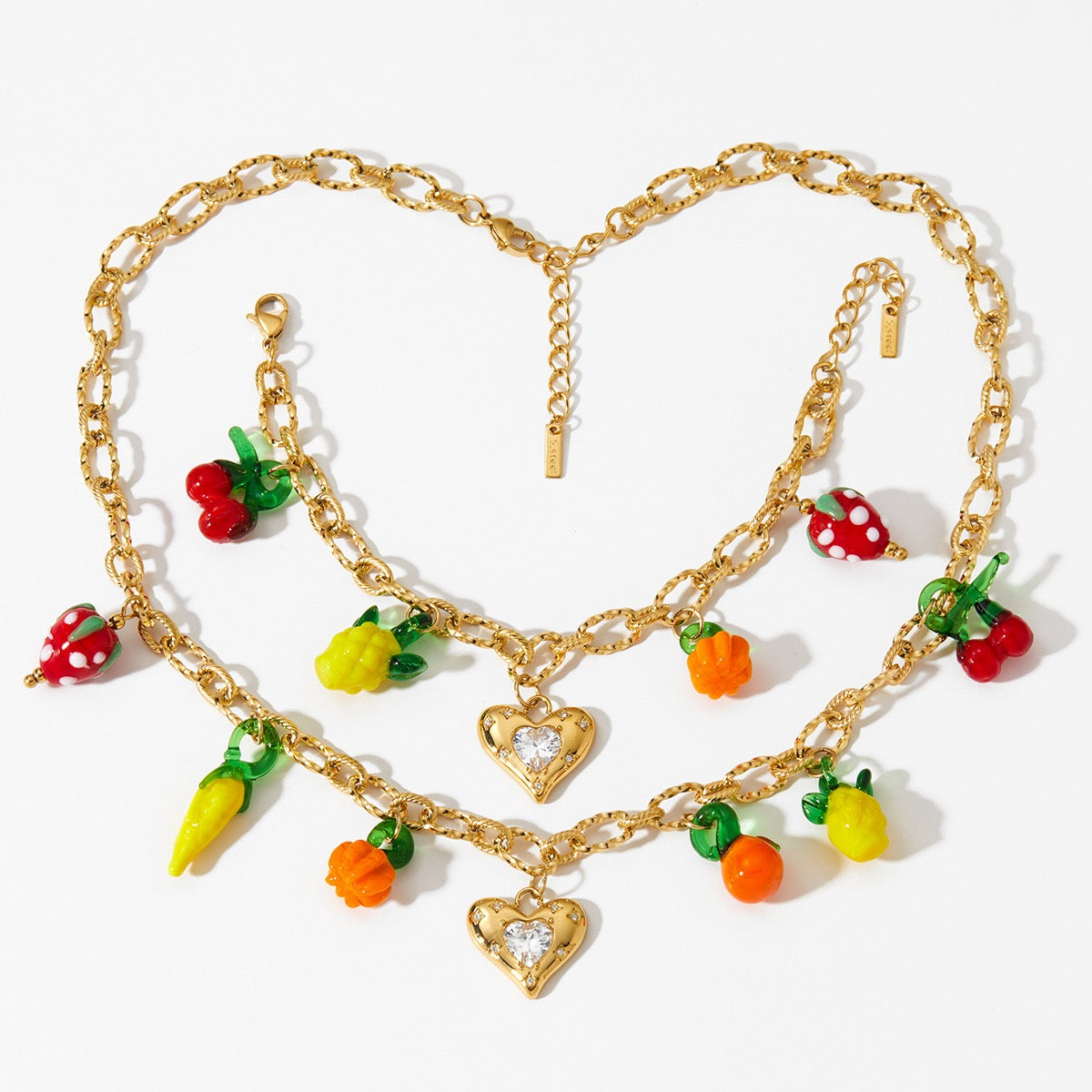 Summer fruit strawberry heart charm set