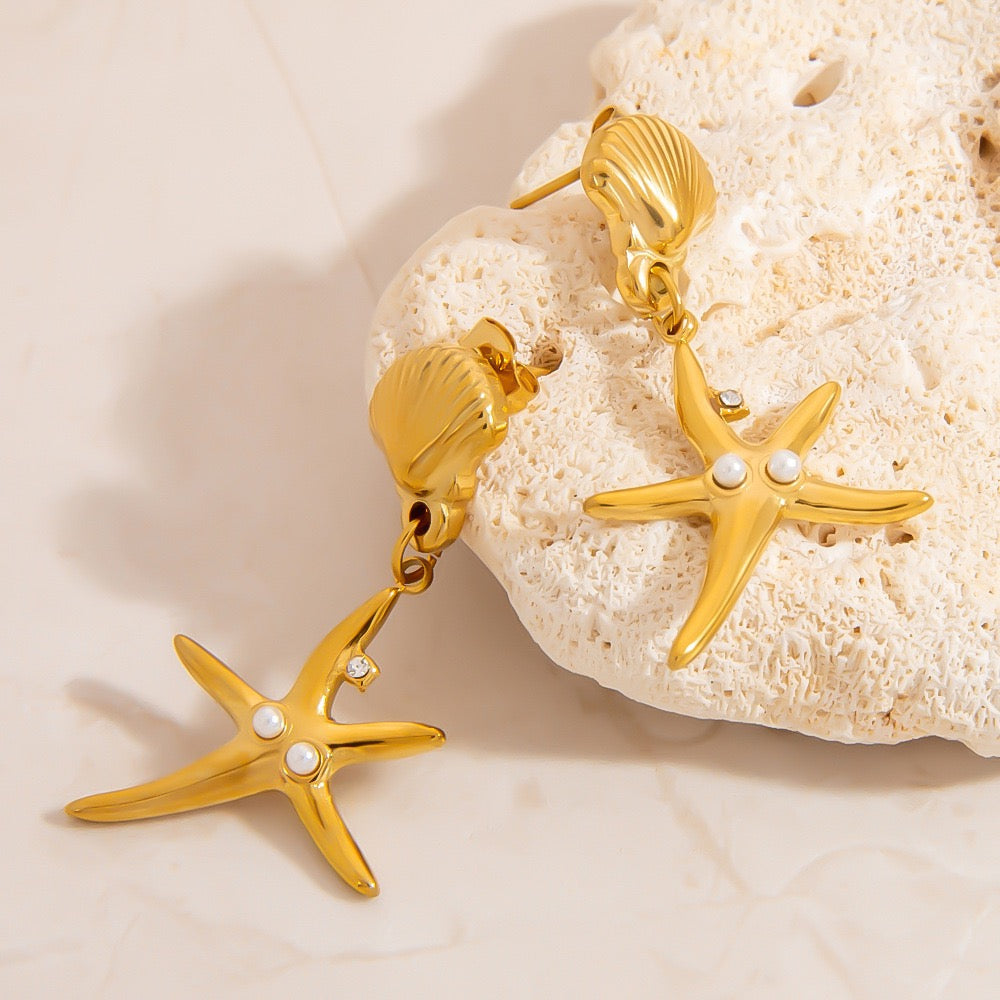 Pearly shell starfish earrings