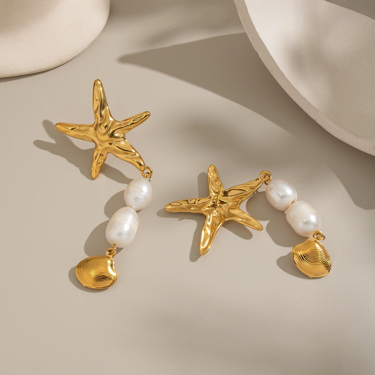 Pearly shell starfish earrings