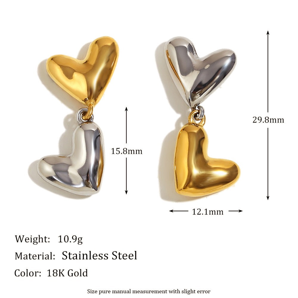 Two tones heart earrings