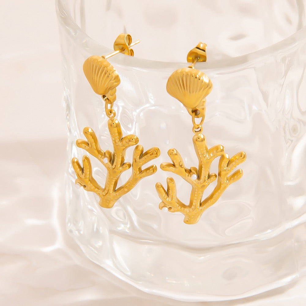 Ocean coral pearl earrings