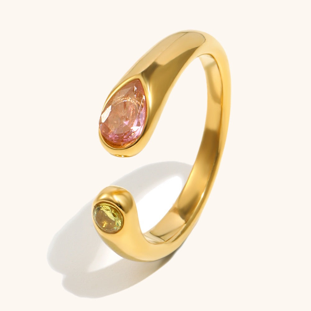Teardrop Zirconia Open Ring – Gold Tone Rings