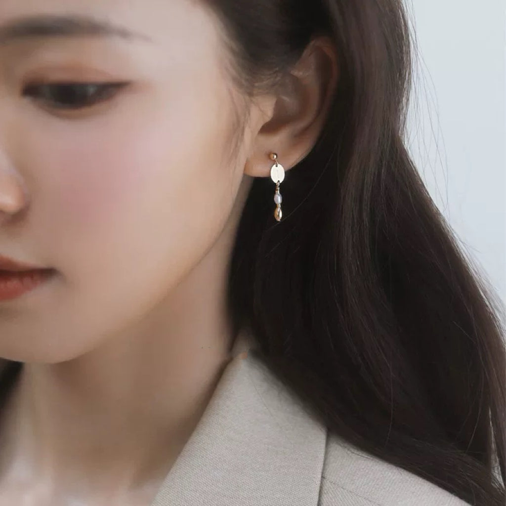 14k gold filled dainty pearly earrings