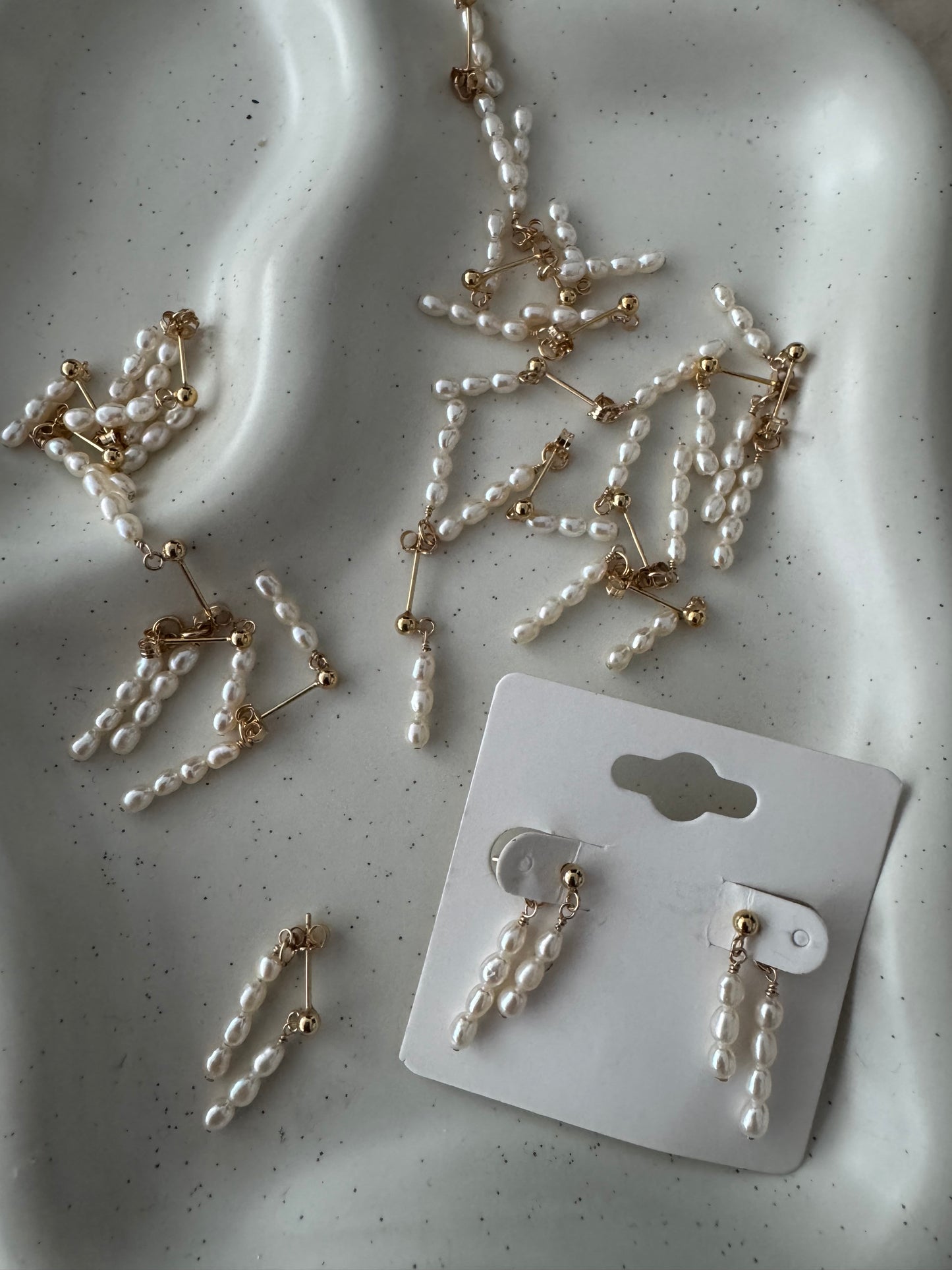 14k gold filled dainty pearly earrings