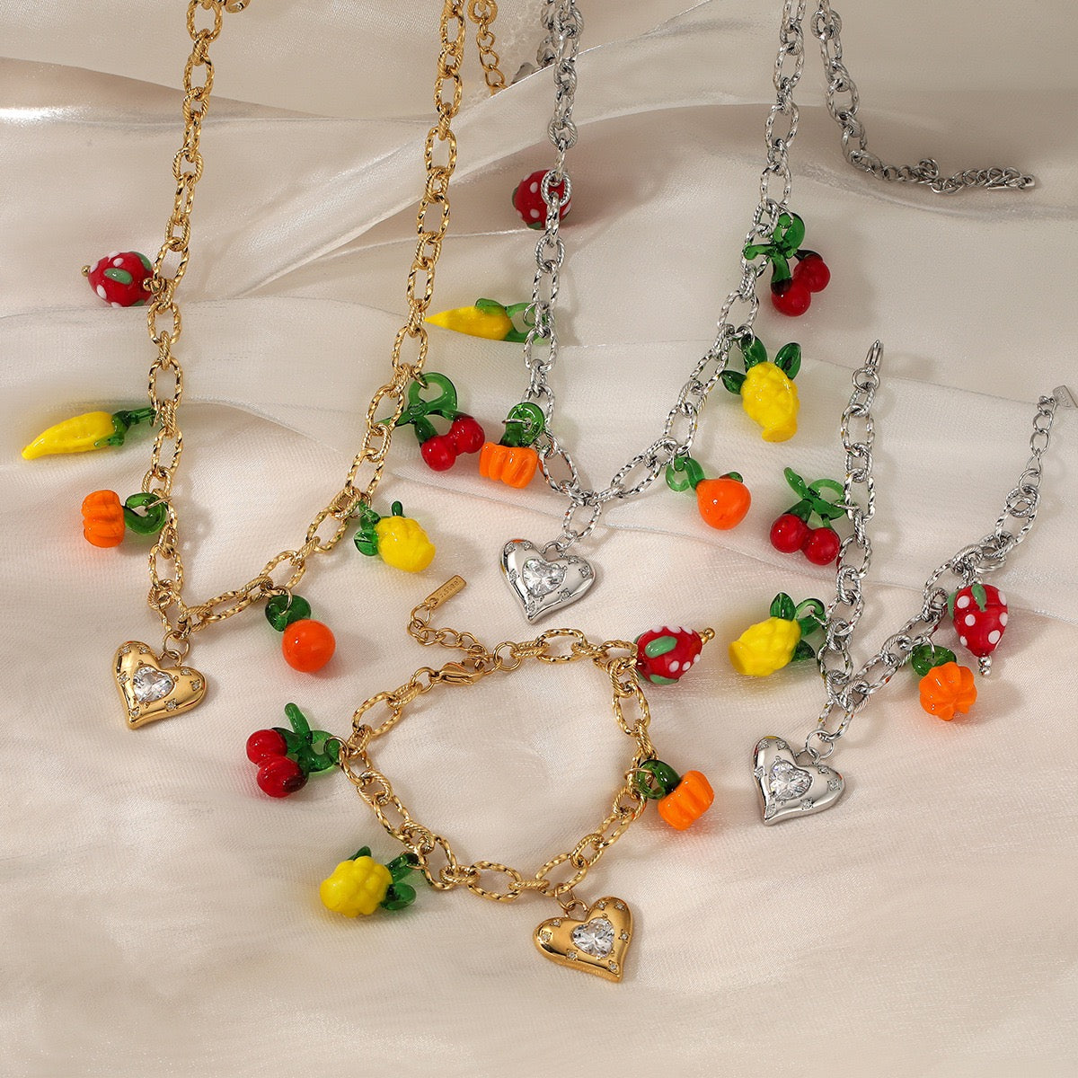 Summer fruit strawberry heart charm set