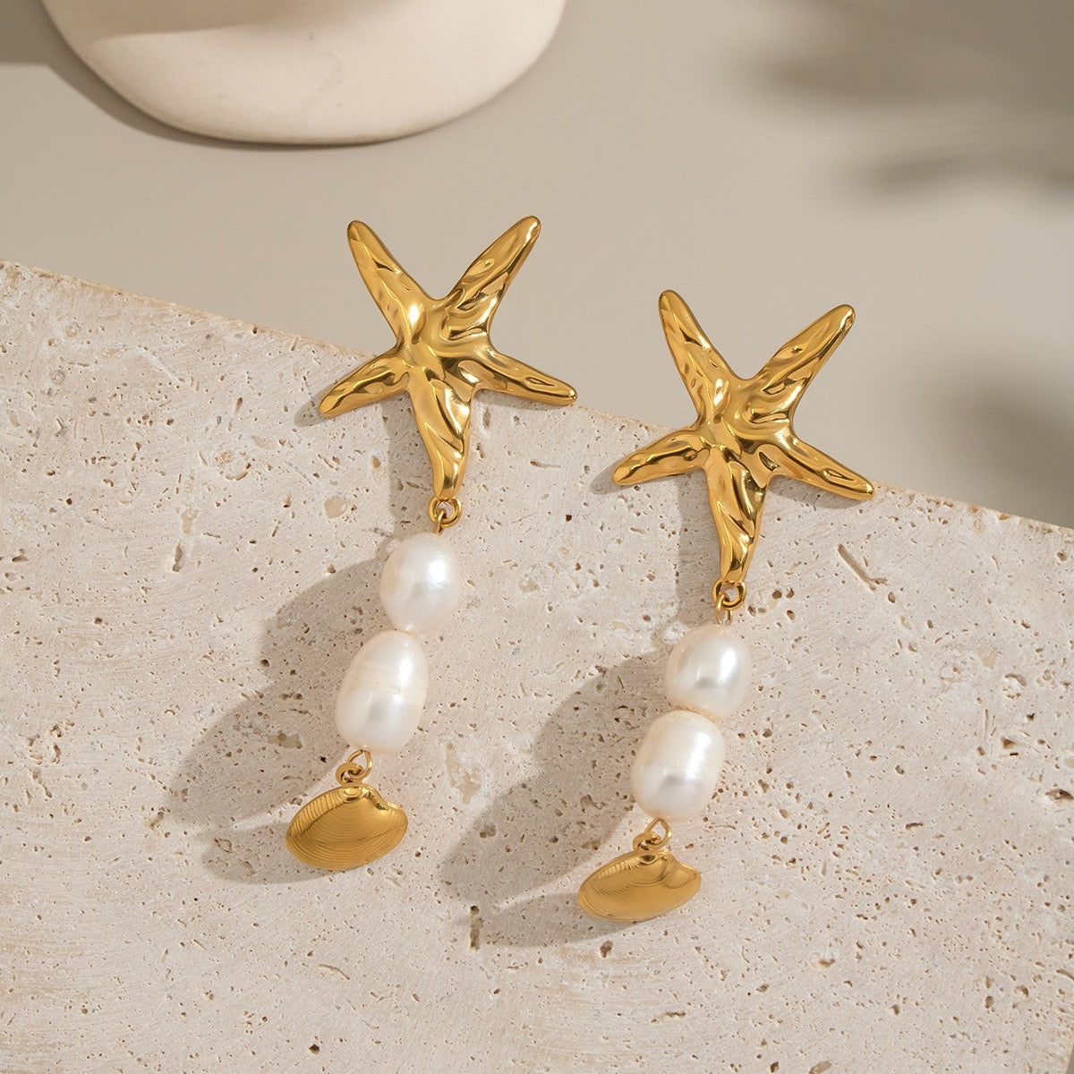 Pearly shell starfish earrings