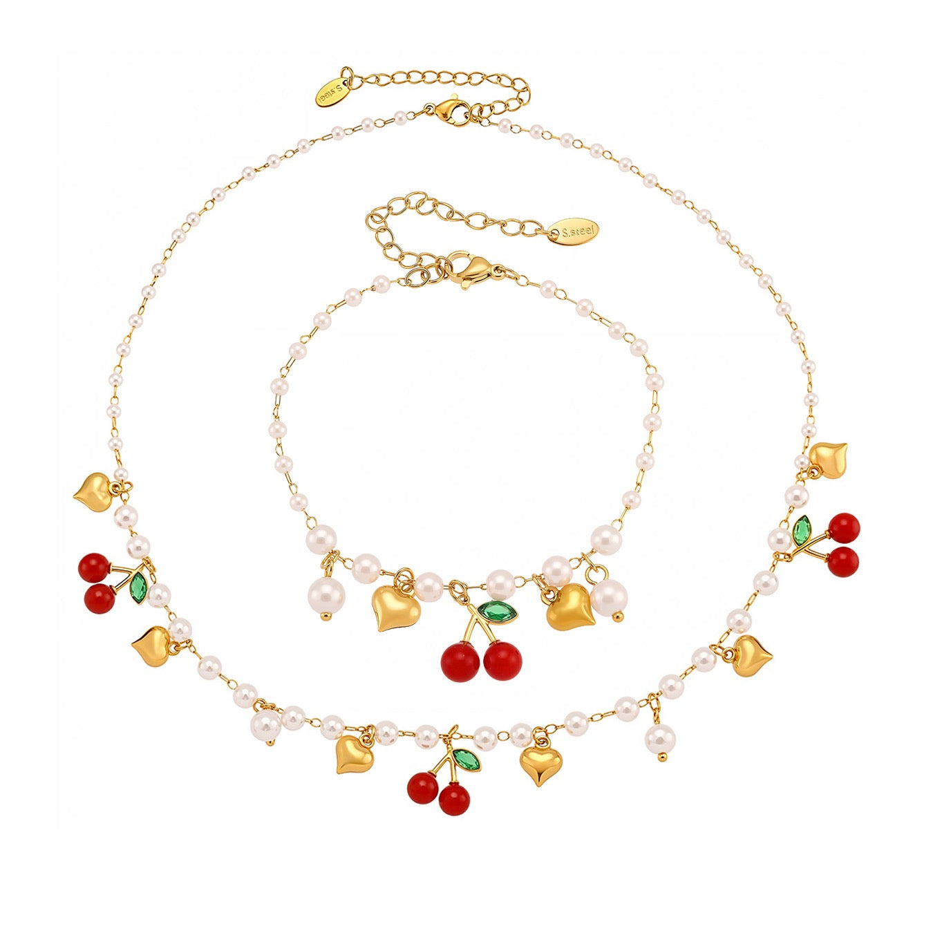 Pearly cherry charm necklace