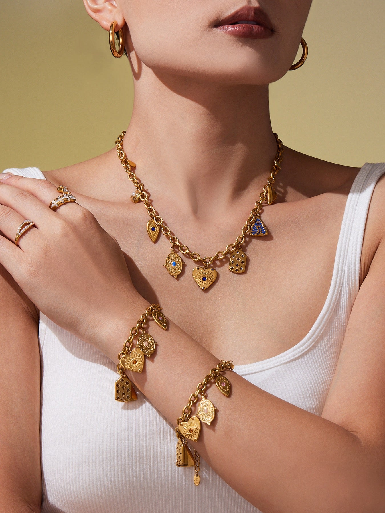 Full heart charm locket bracelet