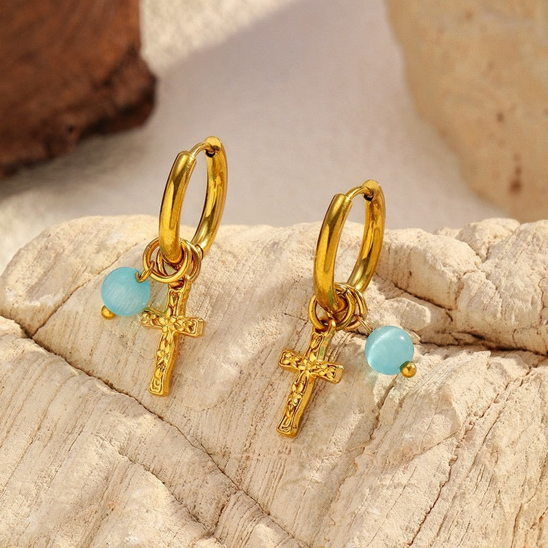 Colorful stones leaf earrings