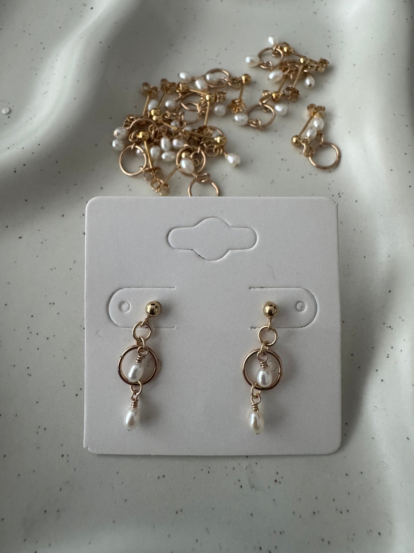 14k gold filled dainty pearly earrings