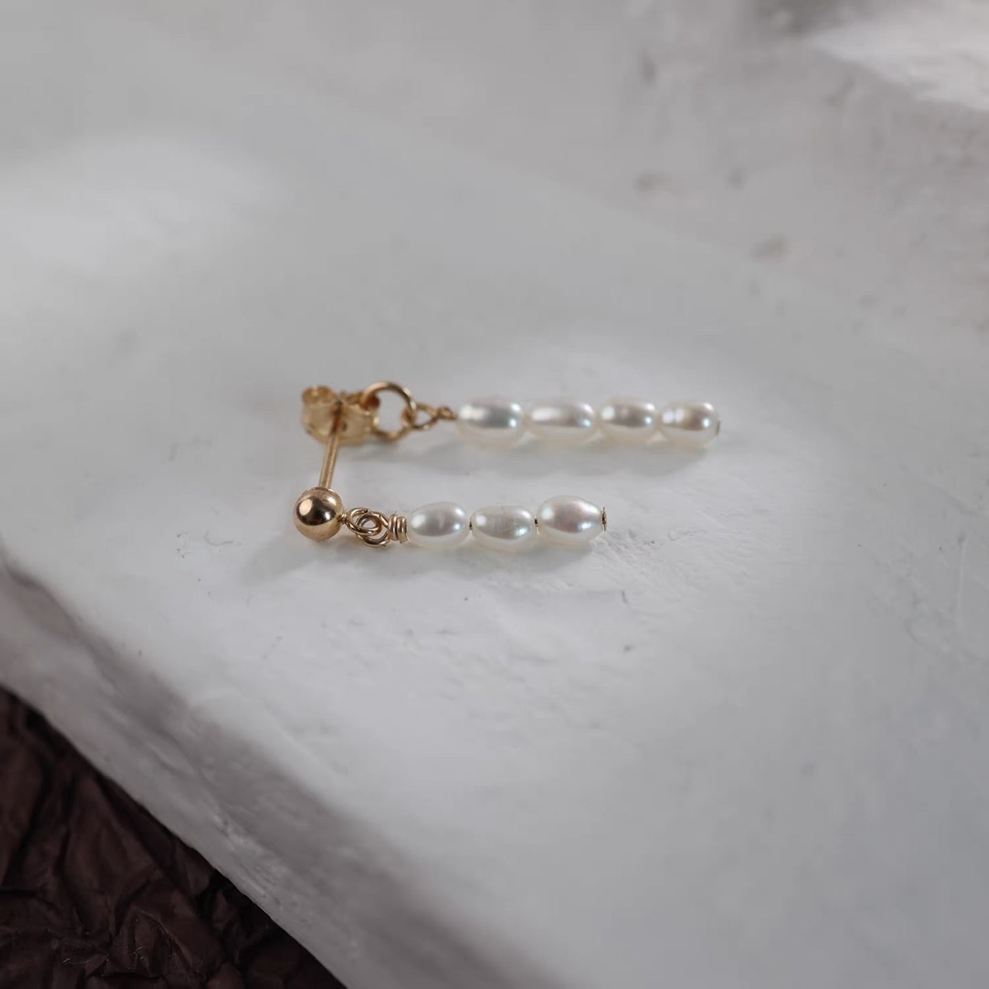 14k gold filled dainty pearly earrings