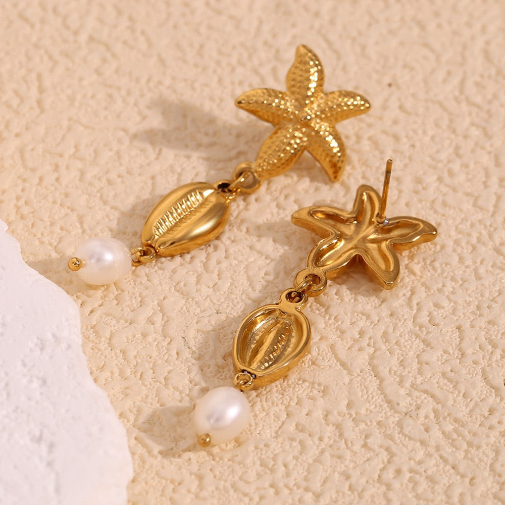 Pearly shell starfish earrings