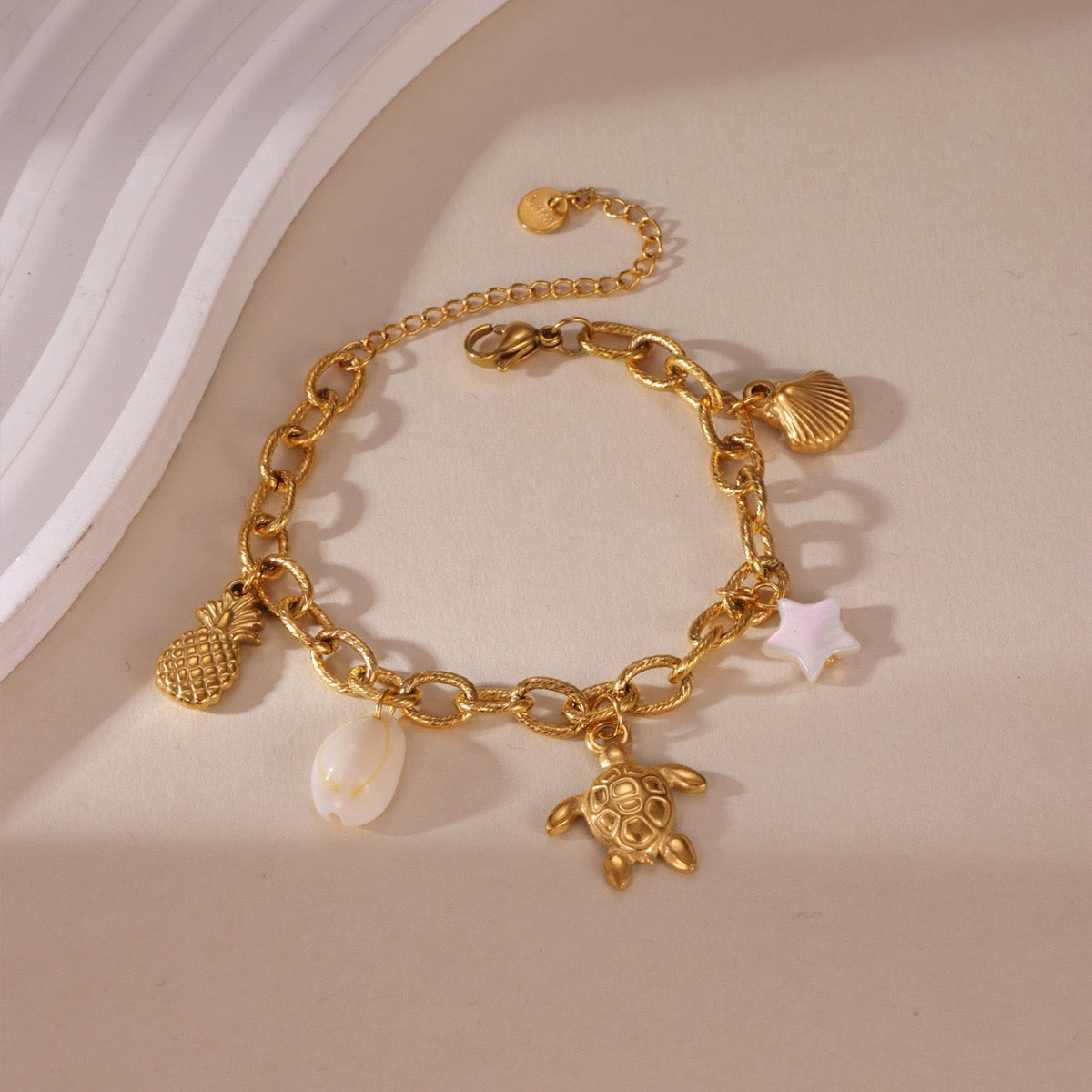 Seahorse and turtle charm shell bracelet