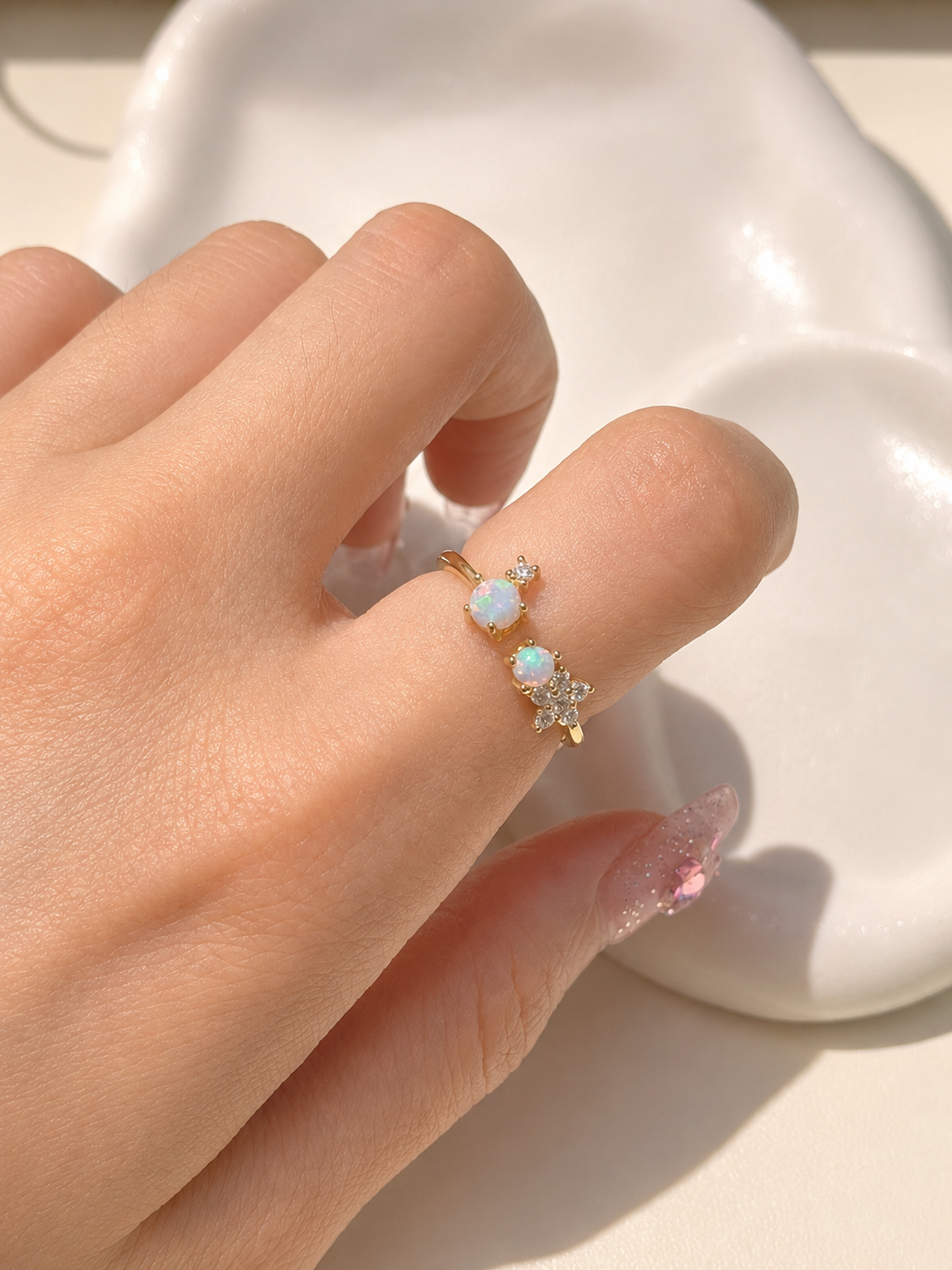 Dainty opal sterling silver rings collections