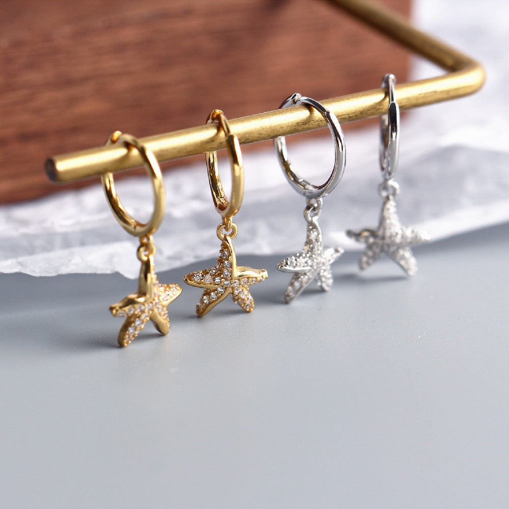 Sterling silver starfish hoops