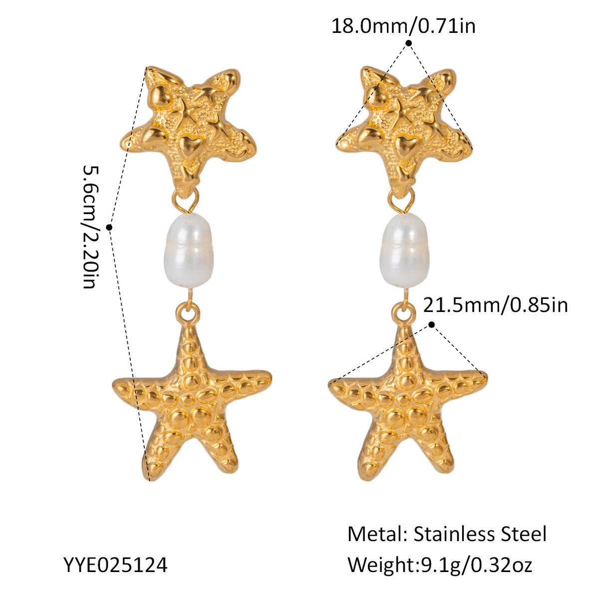Pearly shell starfish earrings