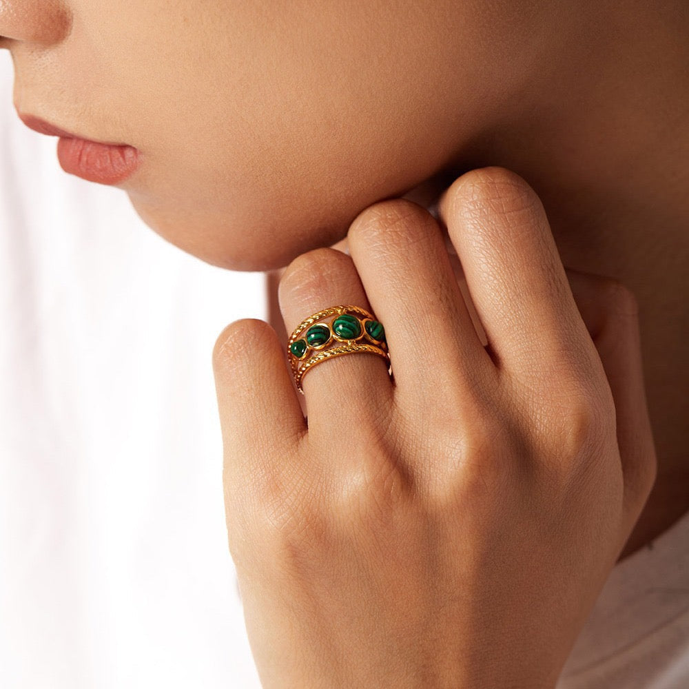 Boho Gemstone Ring – Adjustable Stainless Steel Ring