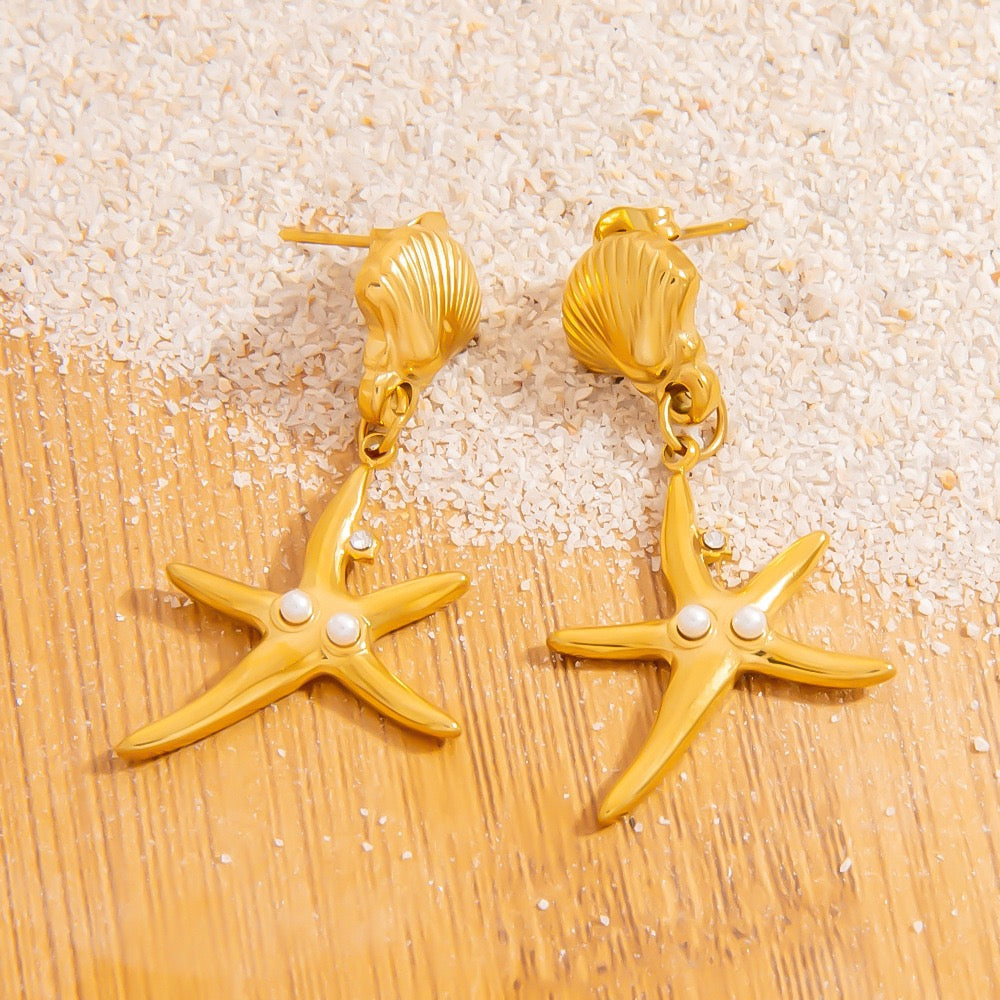Pearly shell starfish earrings