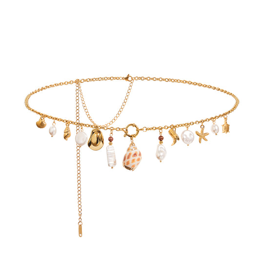 Natural shell pearly charm waist chain