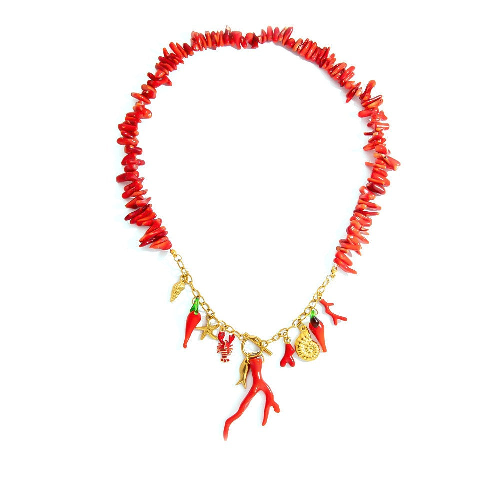 Red coral pendant necklace