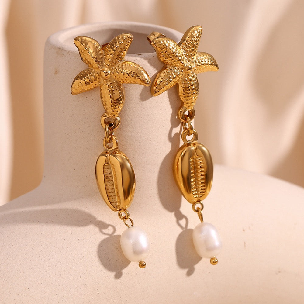 Pearly shell starfish earrings