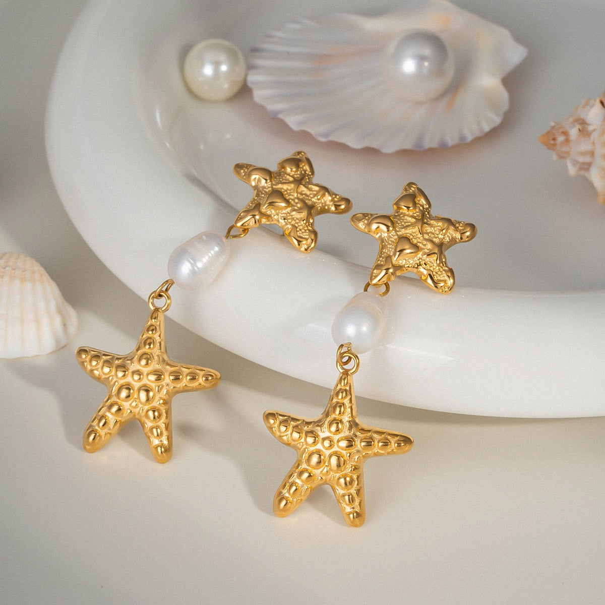 Pearly shell starfish earrings