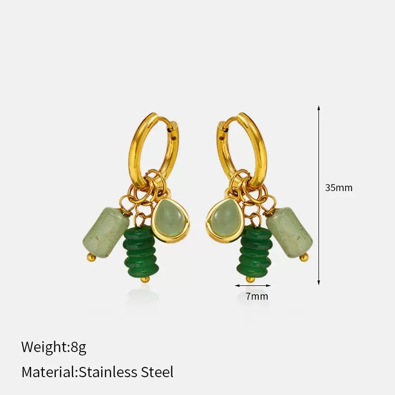 Colorful stones leaf earrings