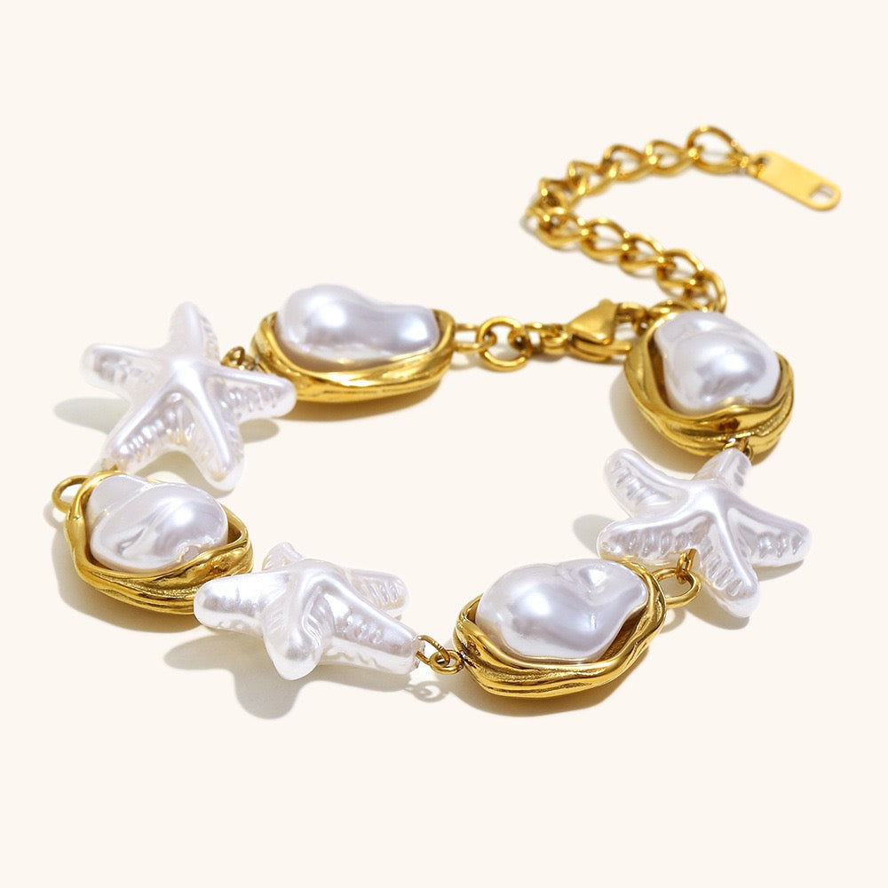 Dangling charm starfish shell pearly necklace
