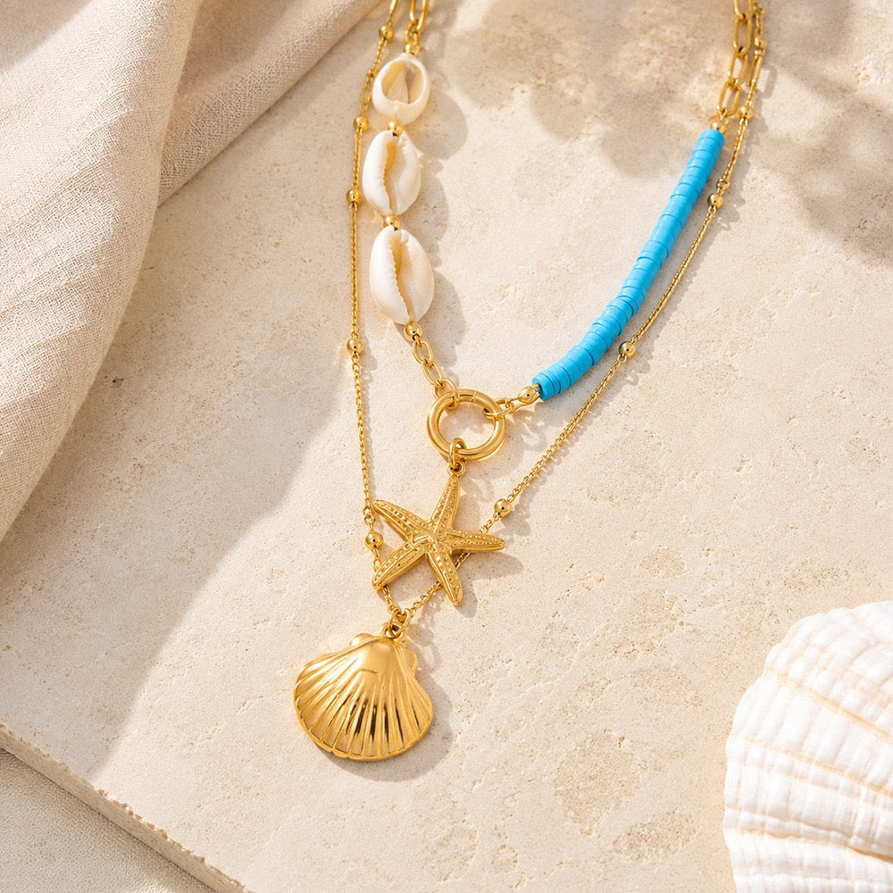 Big shell pendant charm necklace