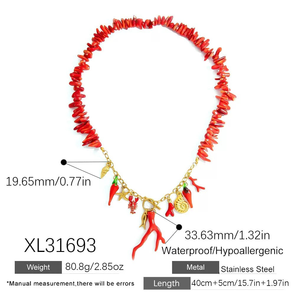 Red coral pendant necklace