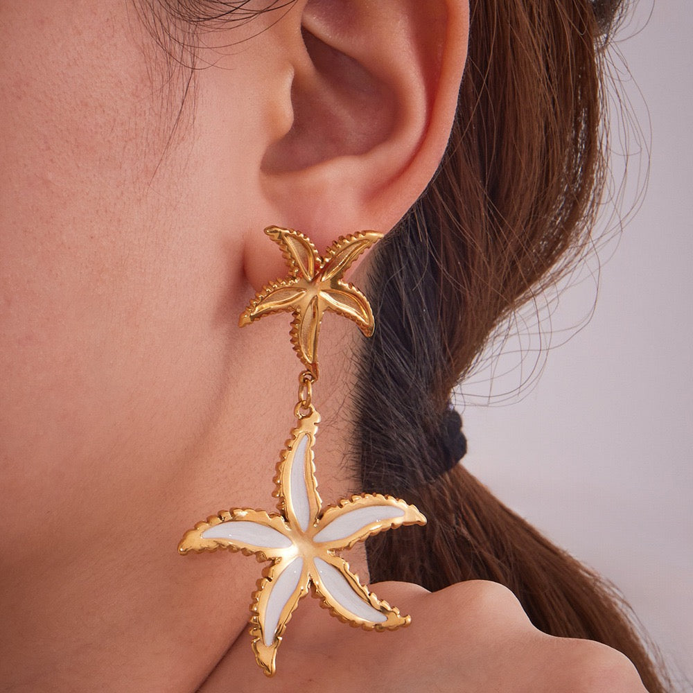 White starfish earrings