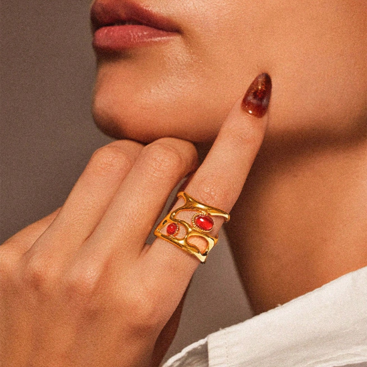 Boho Gemstone Ring – Adjustable Stainless Steel Ring