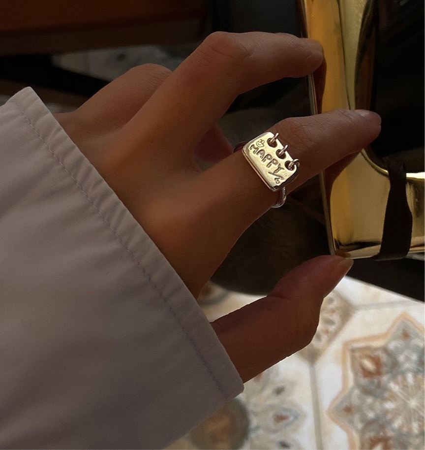 Happy notes sterling silver ring