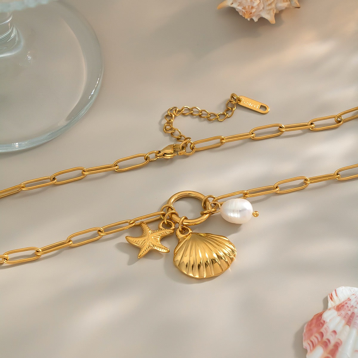 Dainty charm white rope necklace